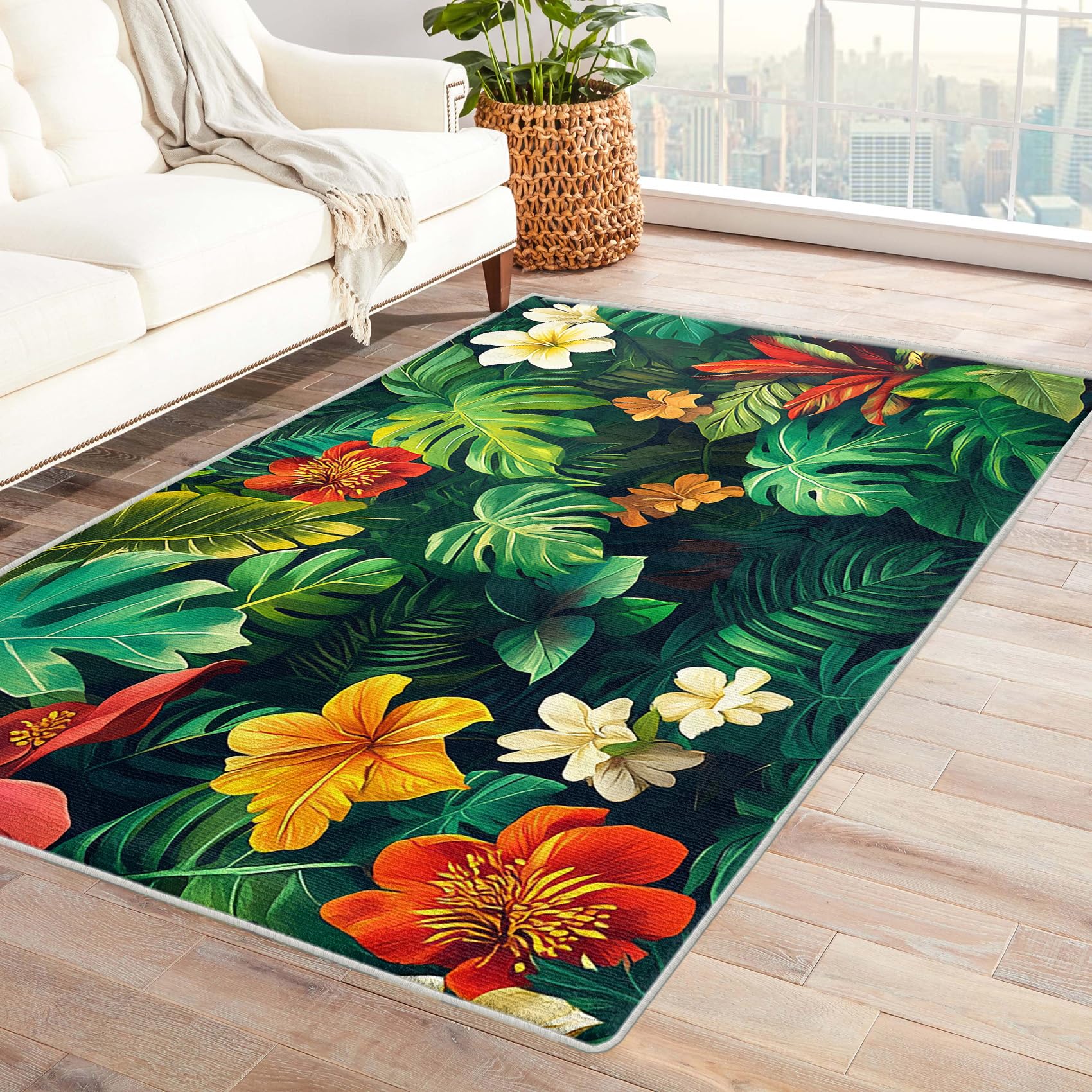Amazon.com: Monstera Throw Rugs for Entryway 2x3 | Tropical Floral